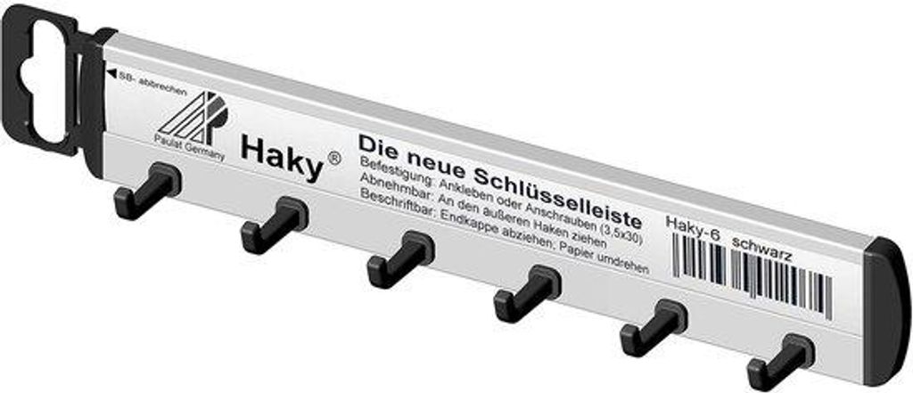 Kunststof sleutelrek met 6 haken, zwart