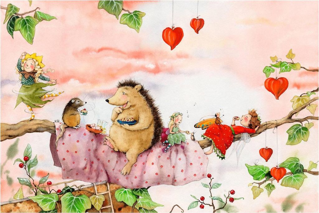 Fototapete mit Motiv - Vliestapete - Bildtapete UV-beständig Design Aquarell Illustration Wandtapete geruchsfrei