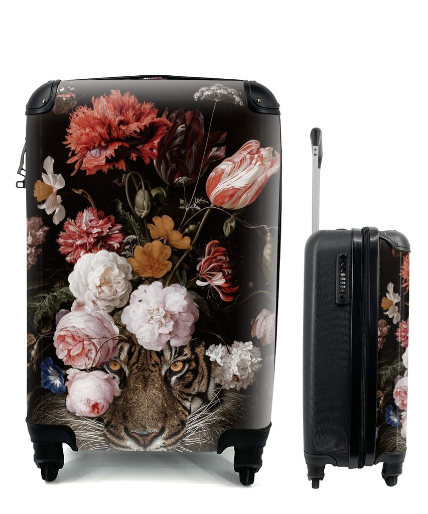 MuchoWow Koffer Handgepäck Trolley Rollkoffer Kleine Reisekoffer mit 4 Rollen - Blumen - Jan Davidsz de Heem - Tiger - Gemälde - Stillleben - A...