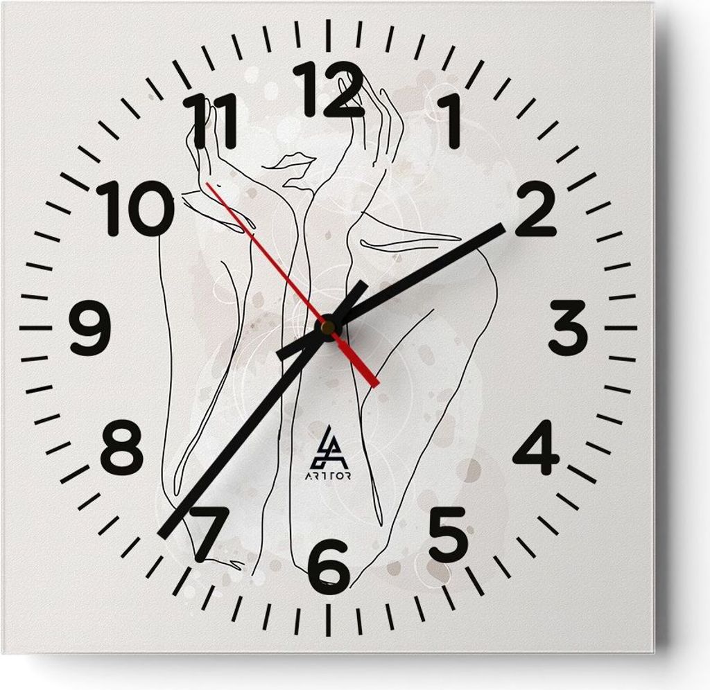 Wanduhr - Quadrat - Glasuhr - Grafik Frau Licht - 30x30cm - Schleichendes Uhrwerk - Lautlos - zum Aufhängen bereit - Dekoration Modern - Wanddekor...