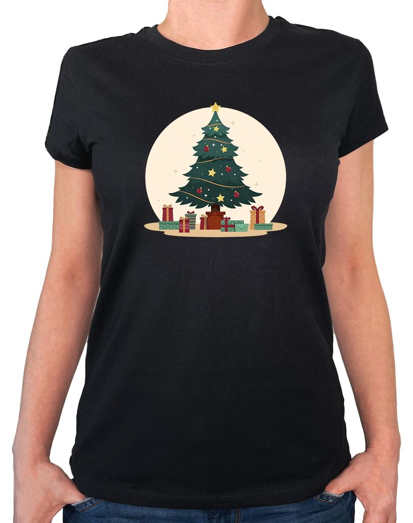 Huuraa Damen T-Shirt Weihnachtsbaum Tannenbaum XXL Black Bio Baumwolle Fairtrade Damenshirt Geschenkidee