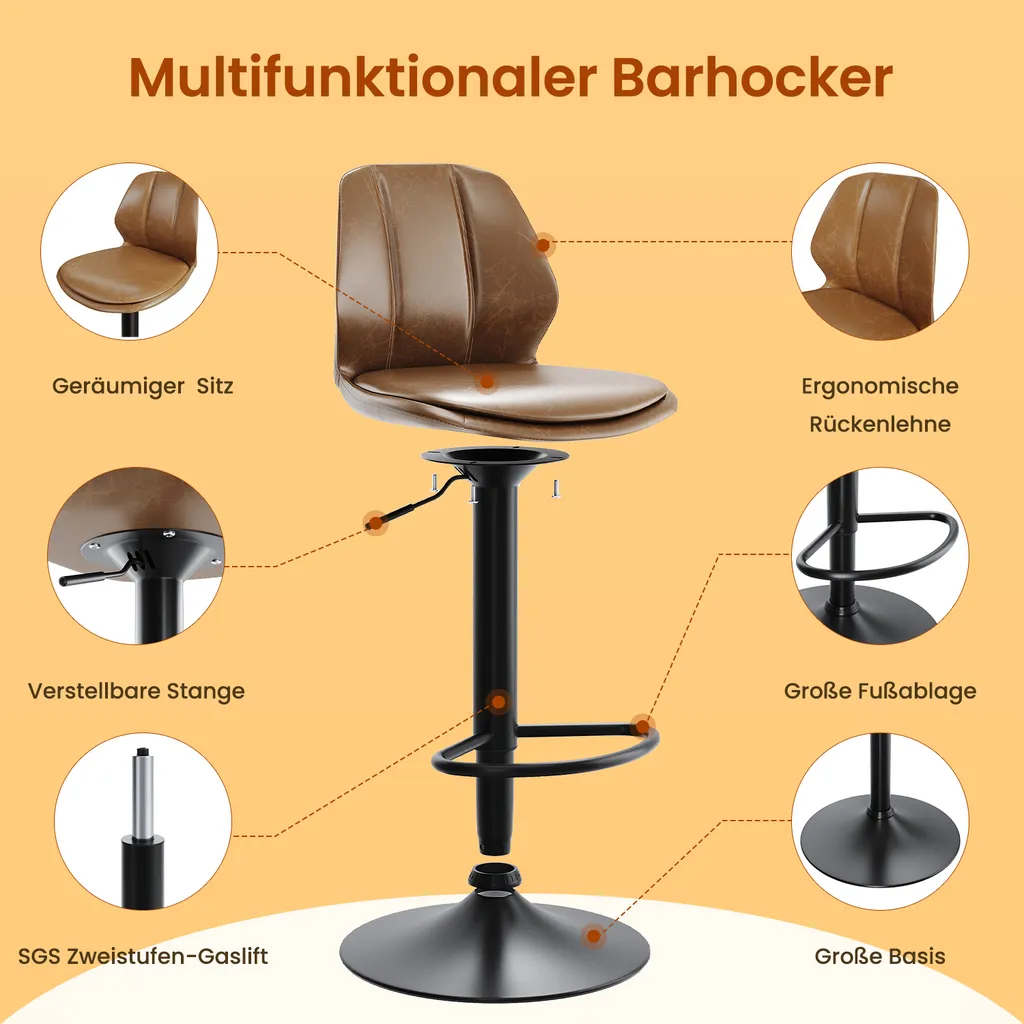 Tabourets Bar Confortables Réglables, Pivotants, Support 120kg - 4
