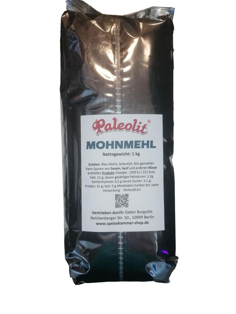 Paleolit Mohn Mehl fein gemahlen 1kg, /  teilentölt / Produktbild 