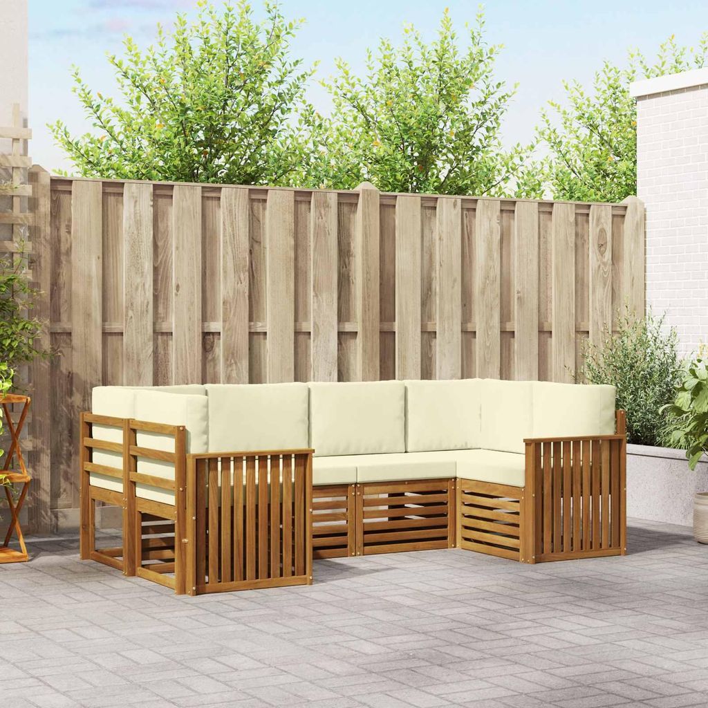 (Robust Möbel)Sofagarnitur - CLORIS - Balkonmöbe/Sitzgruppe - 6 pcs - Moderne Design - Natur und Creme Massivholz Akazie - Gartensofas NeuMö...