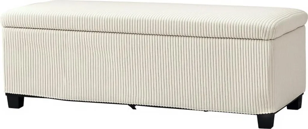 Banc Rembourré en Velours Côtelé Beige avec Pieds Acier - 112 x 42 cm