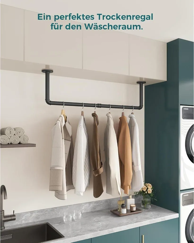 Barre de penderie murale 97cm acier noir design industriel chic