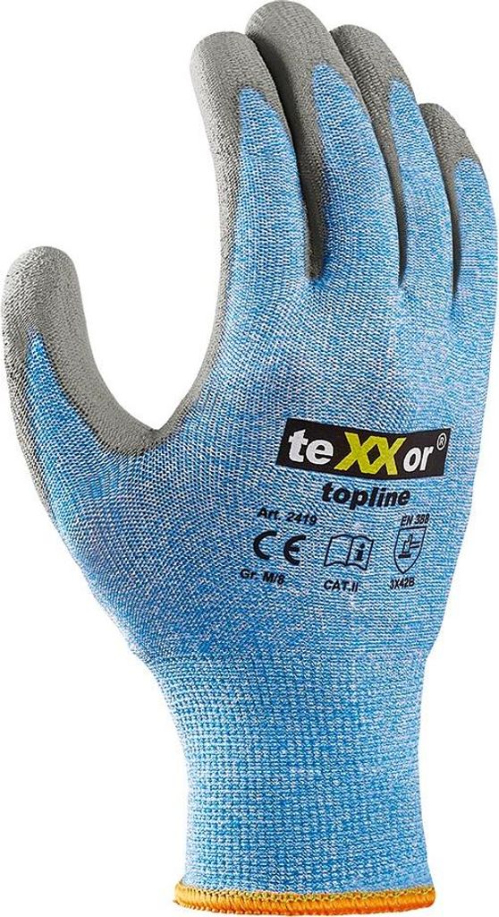 teXXor Schnittschutz-Strickhandschuhe PolyurethanBESCHICHTUNG 11, grau/hellblau meliert