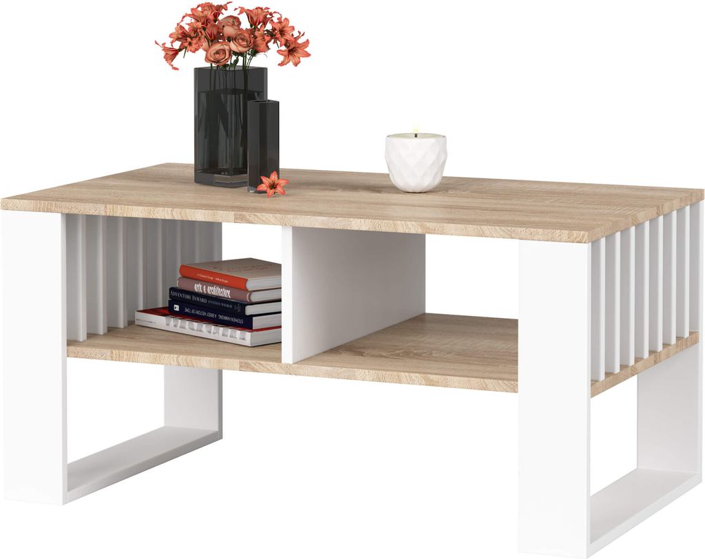 Couchtisch ROCKFORD Sonoma Eiche 92 cm mit weißem Fußrahmen Produktbild 