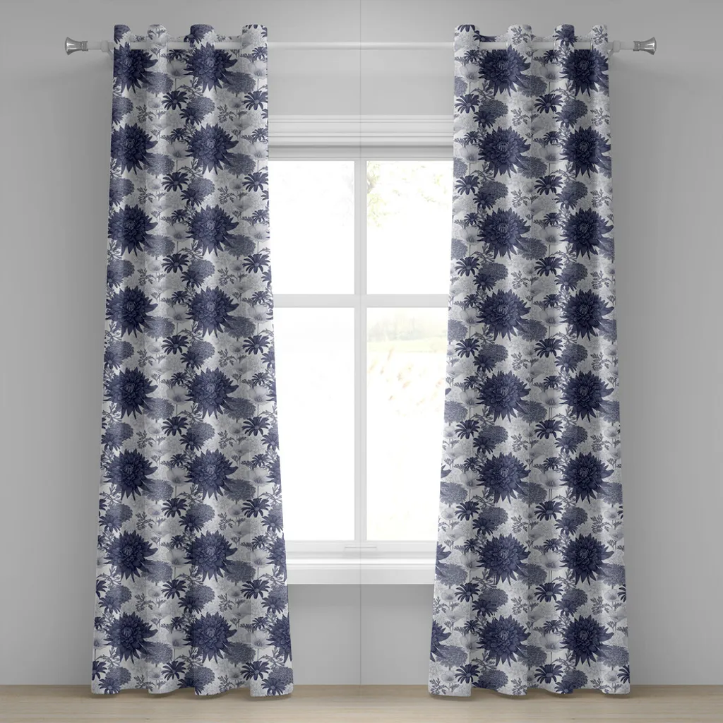 Rideau à œillets Dahlia Flower ABAKUHAUS 280x175 cm Imprimé Bleu Blanc