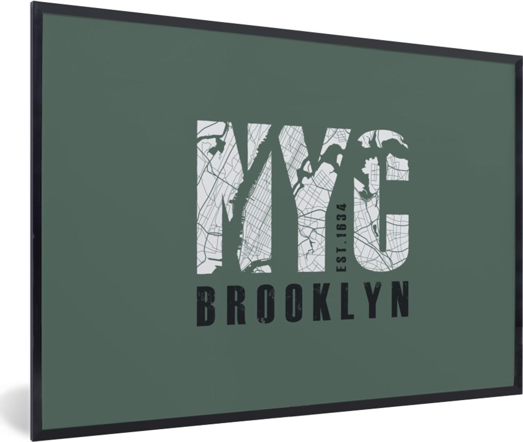 MuchoWow MuchoWow Gerahmtes Poster New York - Brooklyn - Grün 90x60 cm - Poster mit zchwarzem Bilderrahmen - Fotorahmen - Foto-Plakat