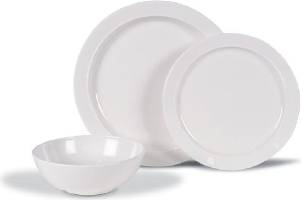 Geschirr Set 12teilig Melamin Camping Picknick Geschirr klassisches Weiß Gesc...