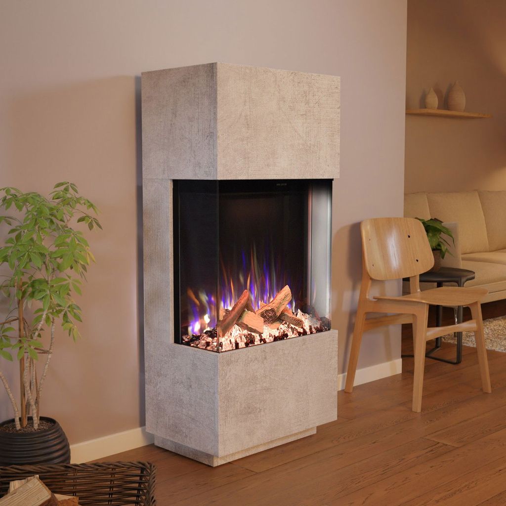 Glow Fire Elektrokamin 'PR11' in Beton | LED Standkamin in Beton mit Heizung (1500 W) | HxBxT: 130x61,5x40cm