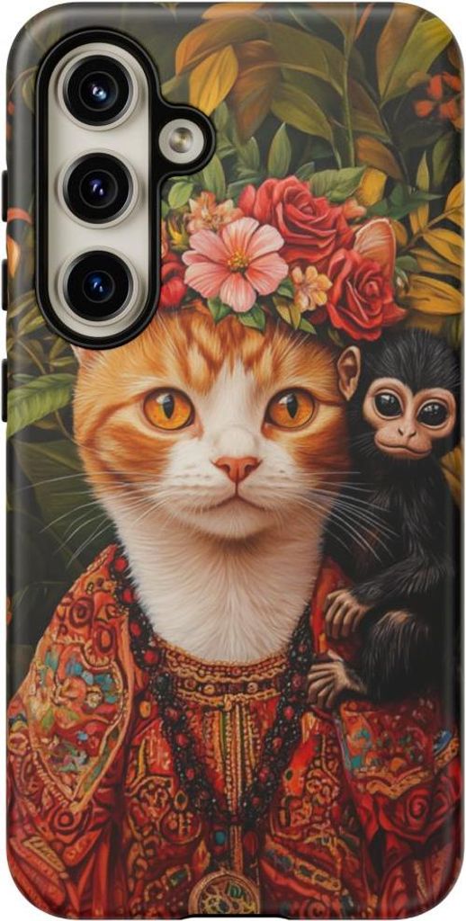 Roter Kater mit Blumenkrone und Affe – Hülle Kompatibel mit Samsung Galaxy S24