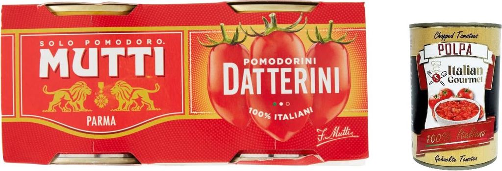 3x Mutti Pomodori Datterini, date tomatoes,Datterini Tomaten sauce 100% Italienisch 400g (2x200g) + Italian Gourmet polpa 400g