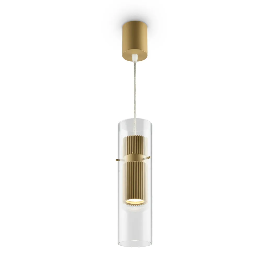 Suspension dorée 32 cm en aluminium et verre biseauté haute qualité