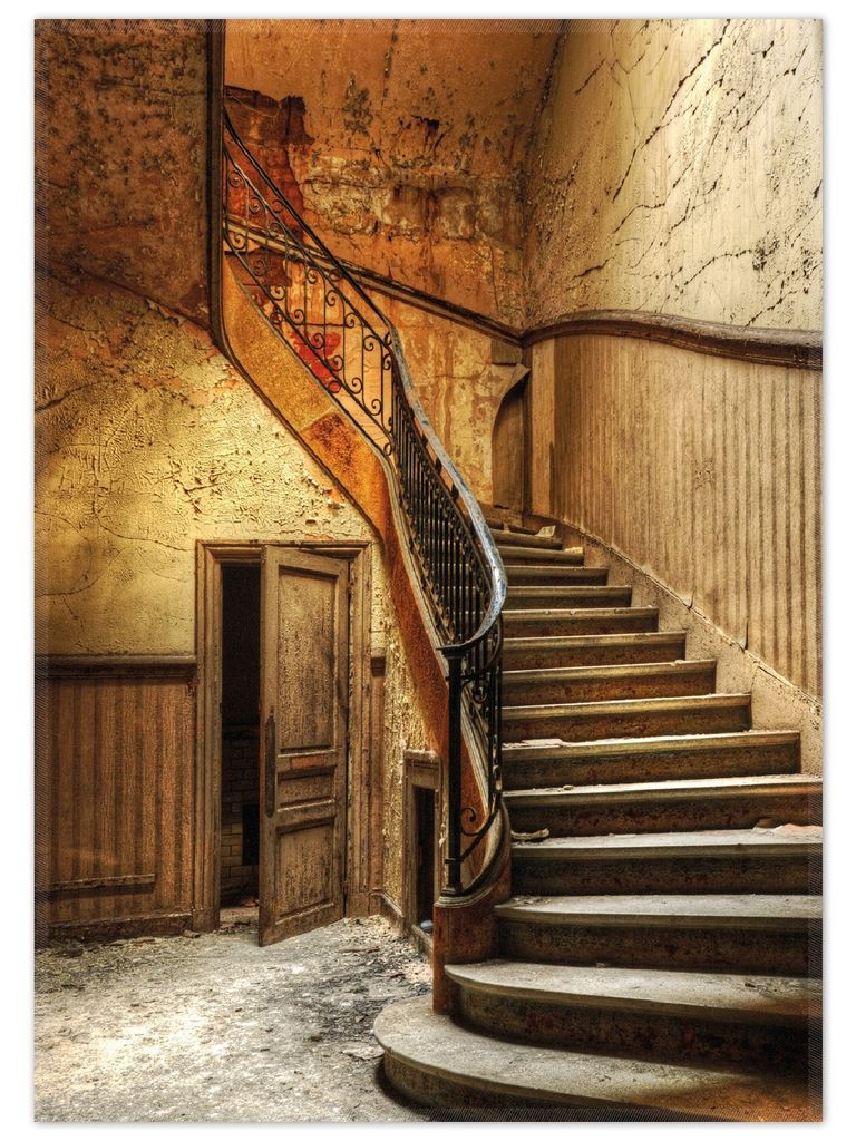 Wallario Premium Teppich, Größe 50 x 70 cm, Rustikale Holztreppe