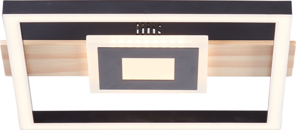 BRILLIANT schwarz braune LED Deckenleuchte Baldo | warmweiß | 24 W 2600 Lumen 3000 Kelvin | 30x28cm | Holzakzente