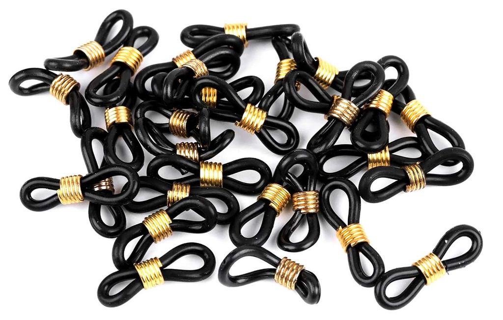 30 Gummischlaufen Ösen für Brillenband Brillenkette 20x7mm, schwarz gold
