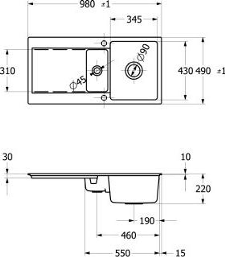 Villeroy & Boch Keramikspüle 33372FRW, Siluet 60 R flat Flächenbündige Spüle - inkl.