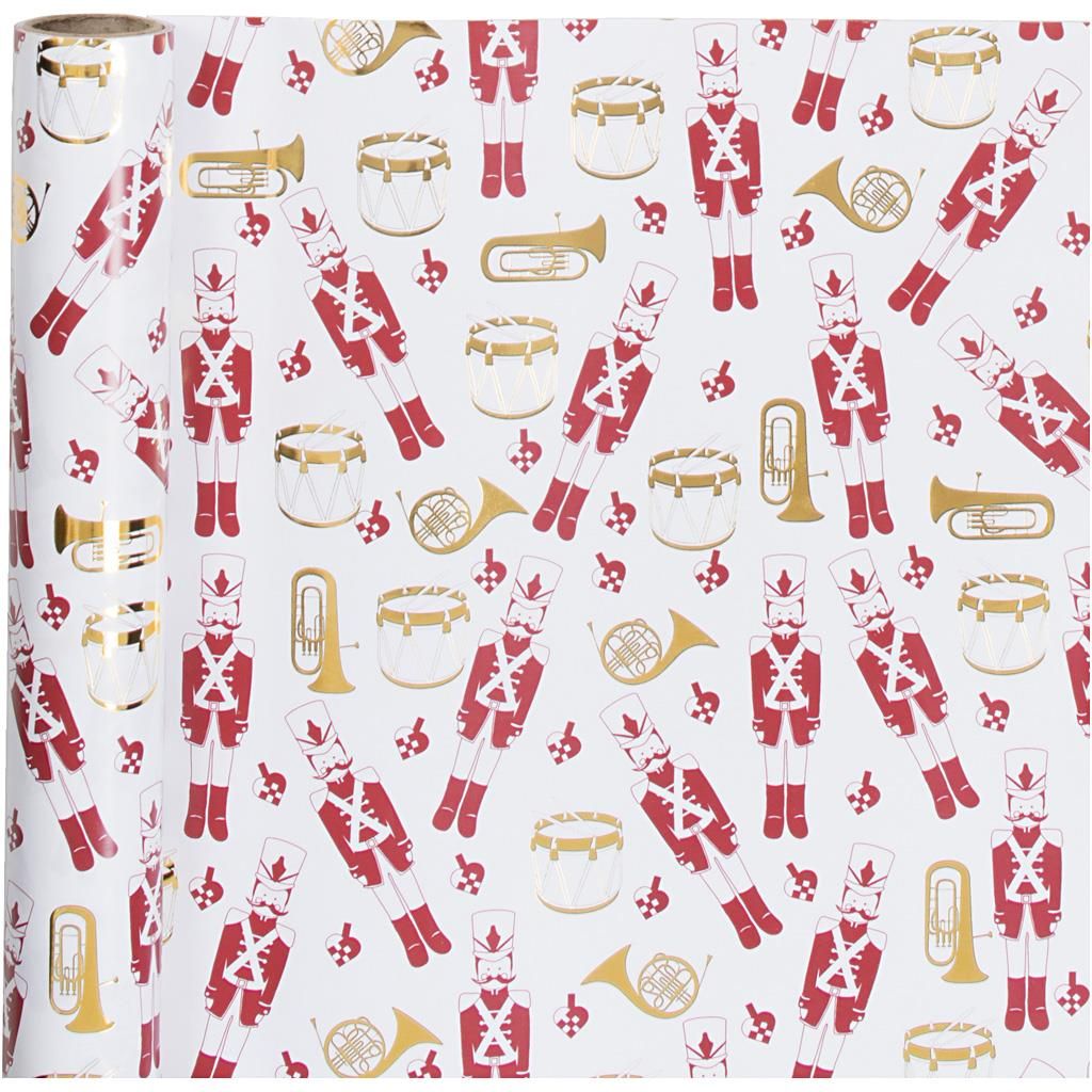 Geschenkpapier, B 70 cm, 80 g, Weiß, Gold, Rot, Nussknacker, 2m