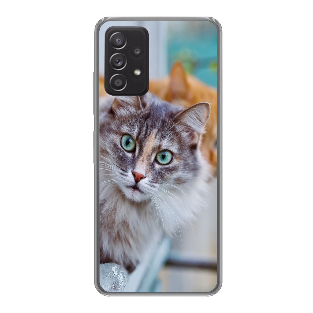 MuchoWow Handyhülle Schutzhülle Hülle für Samsung galaxy a73 Katze - Fenster - Katzen Silikon Softcase Handy Hülle - Handyhülle