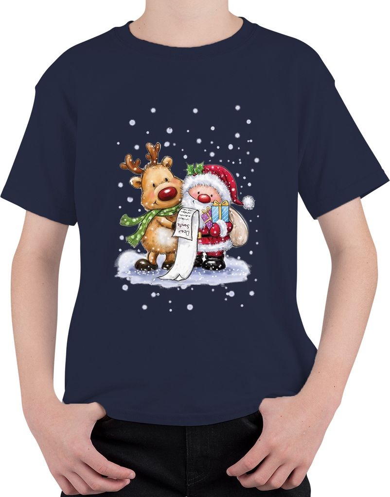 Santa Klaus Rudolf Rentier Schnee - Weihnachten Weihnachtsgeschenk Christmas Uni Kinder T-Shirt, Navy, 152