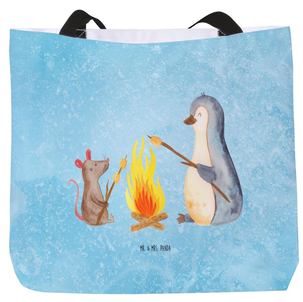 Mr. & Mrs. Panda Tote Bag Pinguin Lagerfeuer - Eisblau - Geschenk, Tasche, Reisetasche, Arbeit, Grillen, Job, Strandtasche, Beutel, Marshmallows, L...