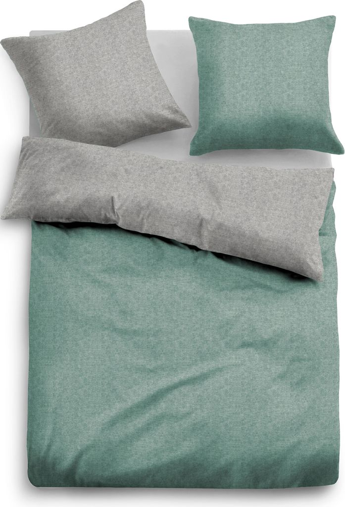 Tom Tailor Flanell Bettwäsche 847652-842 Uni-Melange grün Wendeoptik , Größe:135x200 cm + 80x80 cm