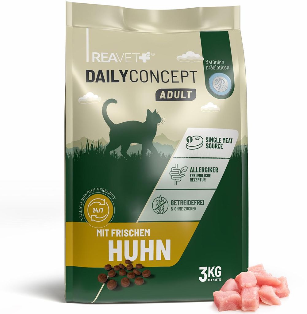 REAVET Trockenfutter für Katzen mit frischem Huhn 3kg (2 x 1,5kg) I nur eine Fleischsorte, getreidefrei & ohne Zucker, auch für ernährungssensib...