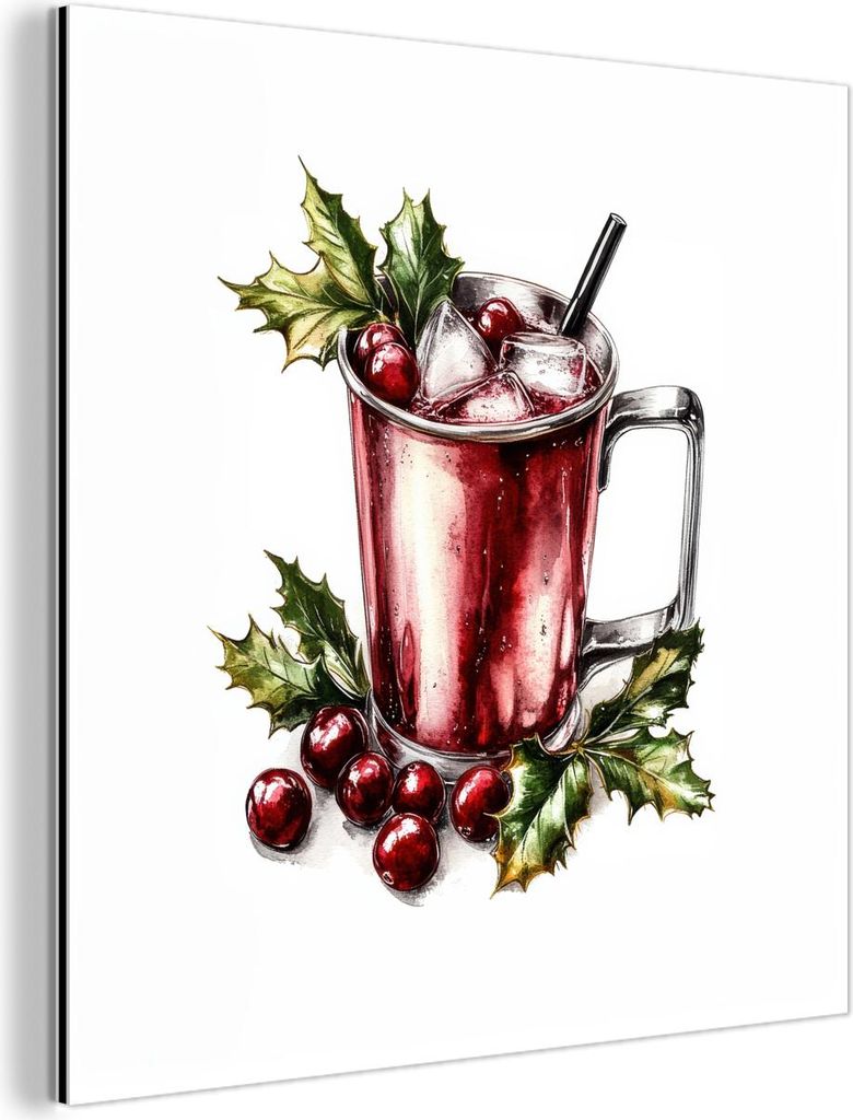 MuchoWow Wanddekoration Metall Metallbild Wandkunst 20x20 cm Getränk - Winter - Cocktail - Rot MuchoWow Aluminium Gemälde - Alu Dibond Bilder