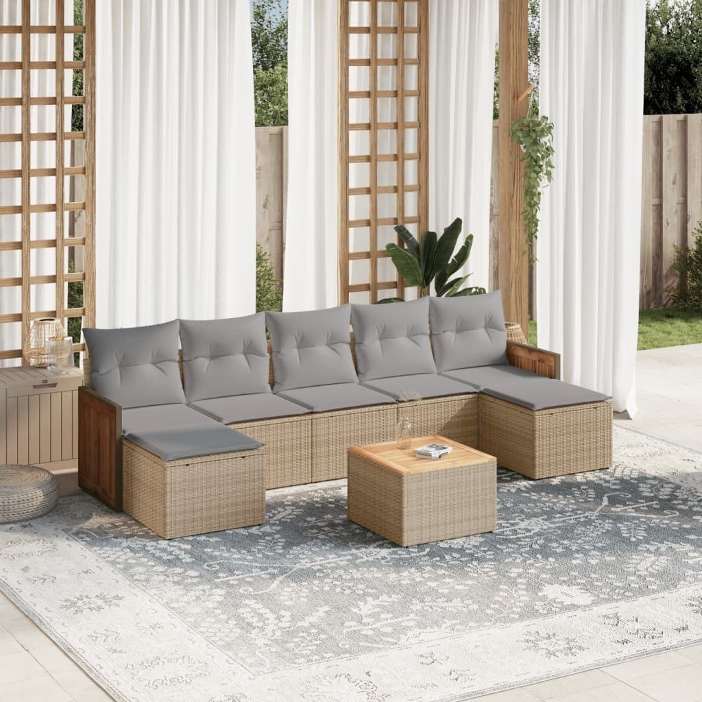 Ankonbej 8-tlg. Garten-Sofagarnitur mit Kissen Beige Poly Rattan