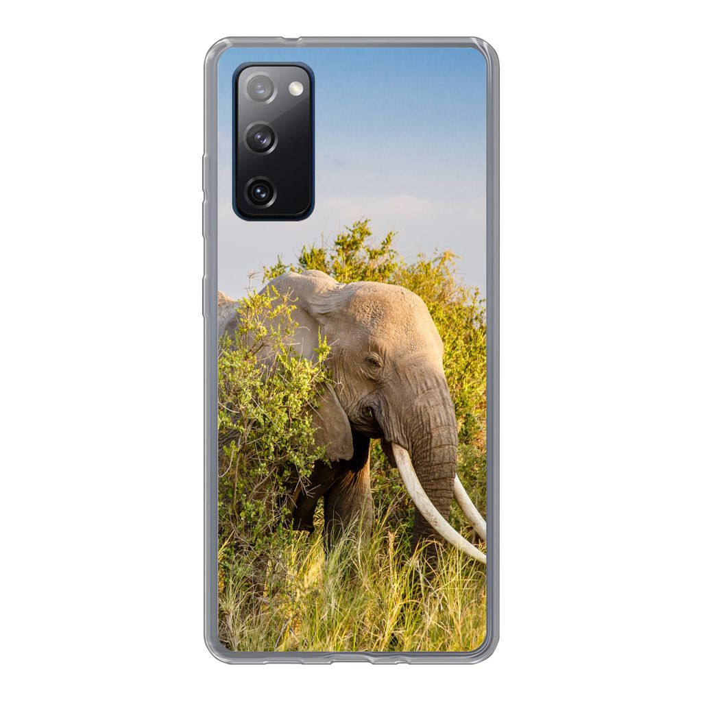 MuchoWow Handyhülle Schutzhülle Hülle für Samsung Galaxy S20 FE Elefant - Tiere - Gras - Grün - Berg Silikon Softcase Handy Hülle - Abdeckung