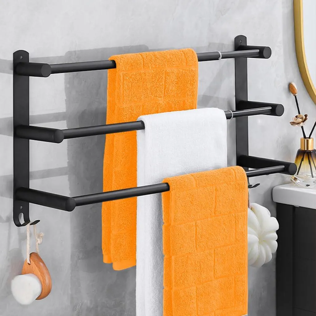Porte-serviettes télescopique 43-78 cm noir en acier inox 3 couches