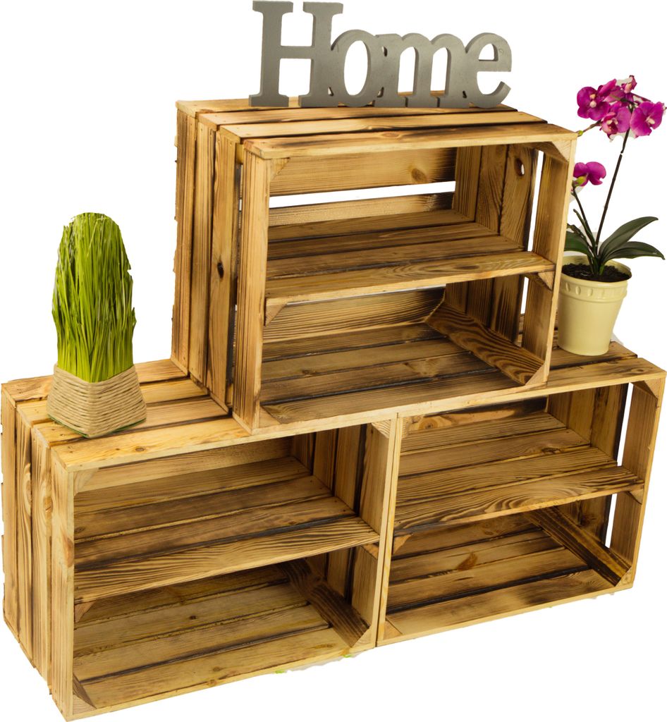 3 x Schuhschrank Schuhregal aus geflammten Holzkisten Produktbild 3
