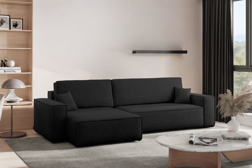 Kaiser Möbel Ecksofa mit schlaffunktion und bettkasten, Eckcouch Best XL stoff Verita Schwarz Links