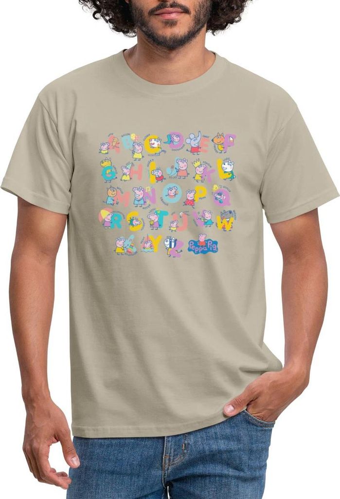 Spreadshirt Peppa Pig Design Alphabet Mit Peppa Männer T-Shirt, XL, Sandbeige