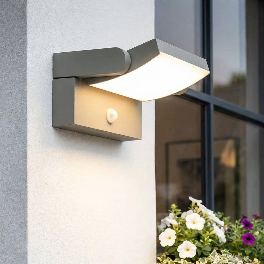 Lindby LED-Außenwandlampe Sherin, grau, schwenkbar, Sensor