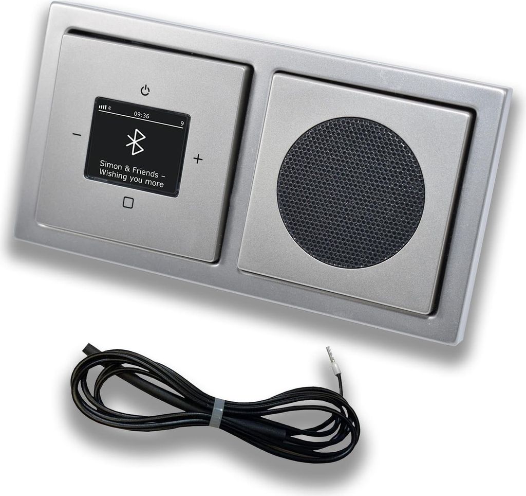 Busch Jäger DAB+ Unterputz Bluetooth (in and out) Radio 8217U-101 PUR Edelstahl, Set mit Lautsprecher, Abdeckungen und Rahmen + 0,9 m EBROM Wurfan...