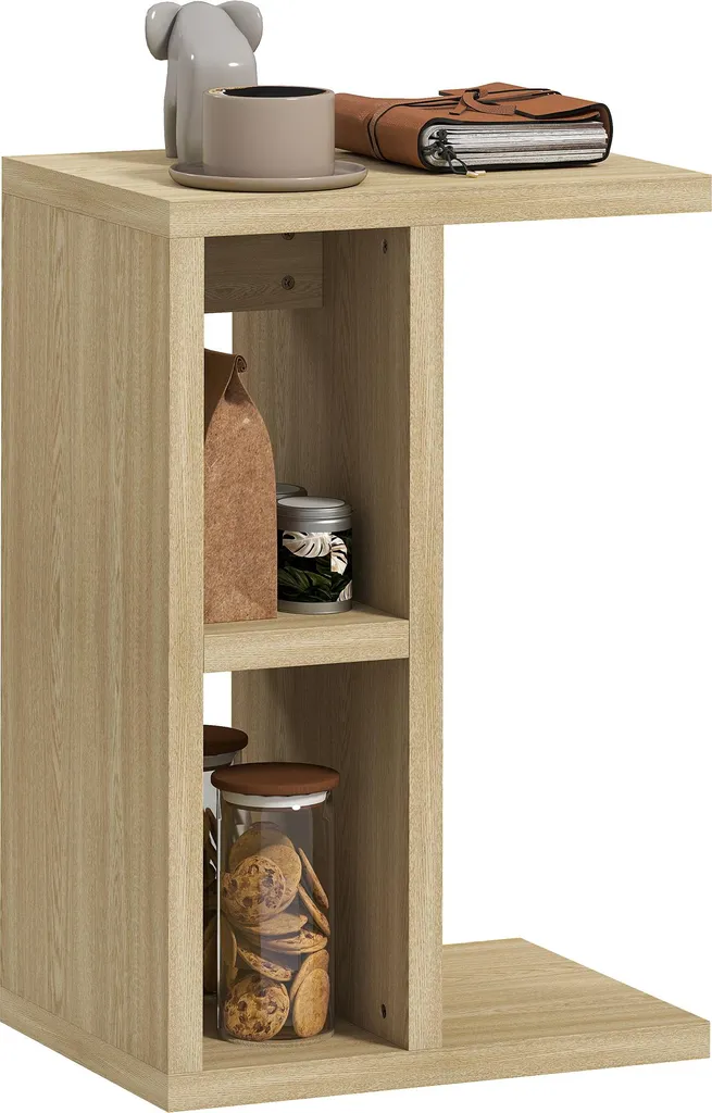 Table d'Appoint 3 Niveaux avec Rangements Ouverts, Style Chêne Naturel
