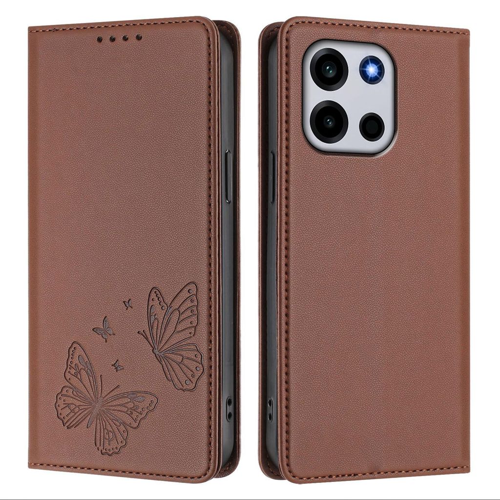 Lederhülle für OnePlus Turbo 6, Schmetterling Prägung Leder Brieftasche Schutzhülle mit Ständer Braun