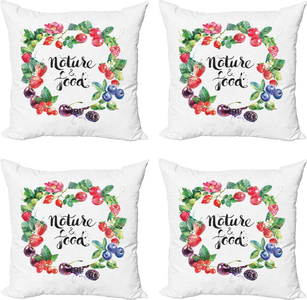 ABAKUHAUS Obst Kissenbezug Set (4 Stück), Aquarell-Stil Beeren, Moderner Doppelseitiger Digitaldruck, 50 cm x 50 cm, Mehrfarbig
