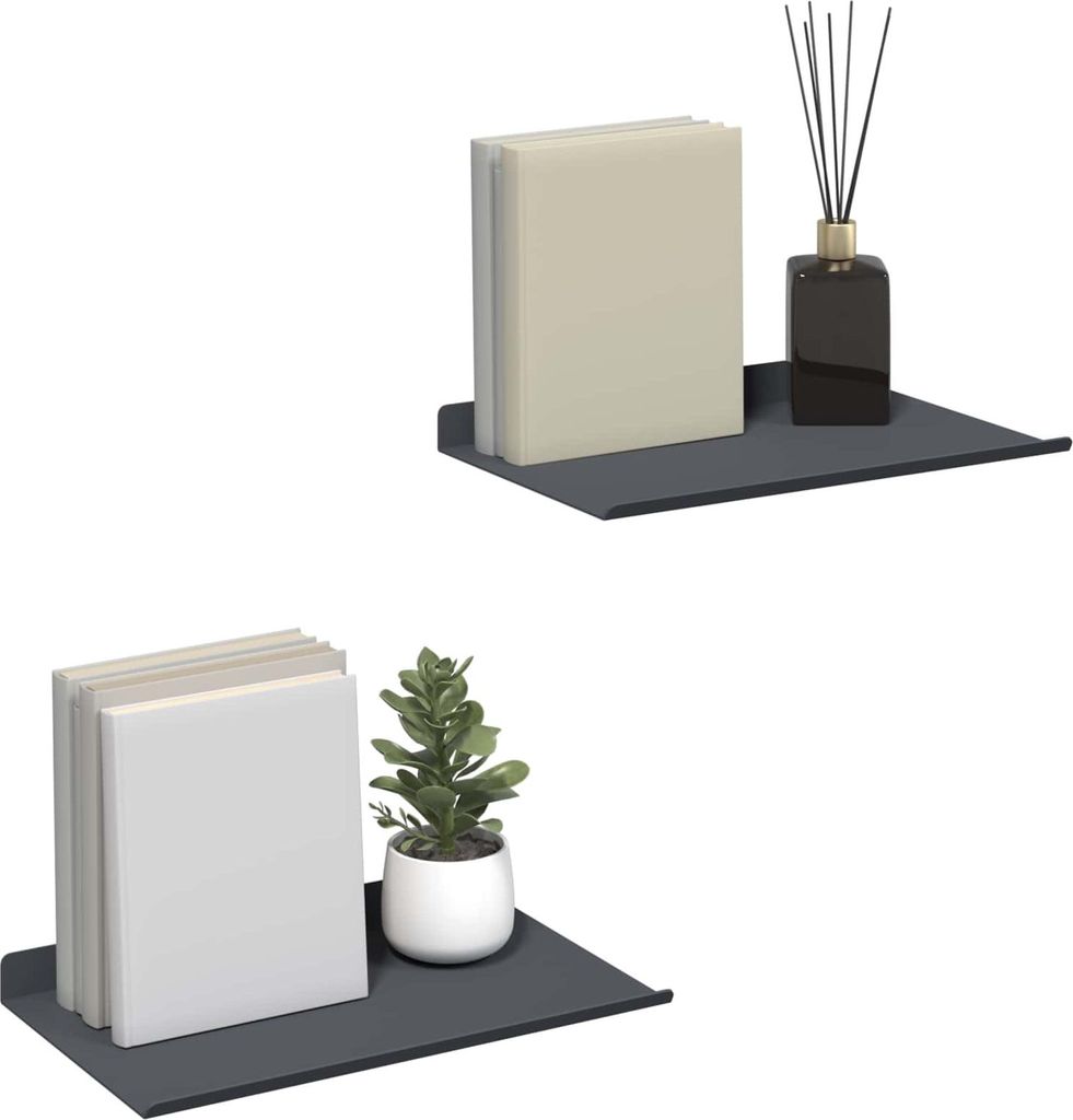 (Robust Möbel)Schwebendes Regal - CLORIS - Robust und langlebig - Wandboard Bücherregal - 2 pcs Anthrazit 30x18x2,5cm Stahl - Wandregale DEMöbel...