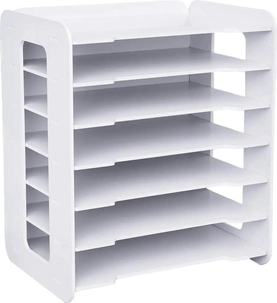 Schreibtisch Organizer - Horizontale 7-Fächer Ablage - PVC - Für Büro Zuhause Schule - Tischmodell - Weiß