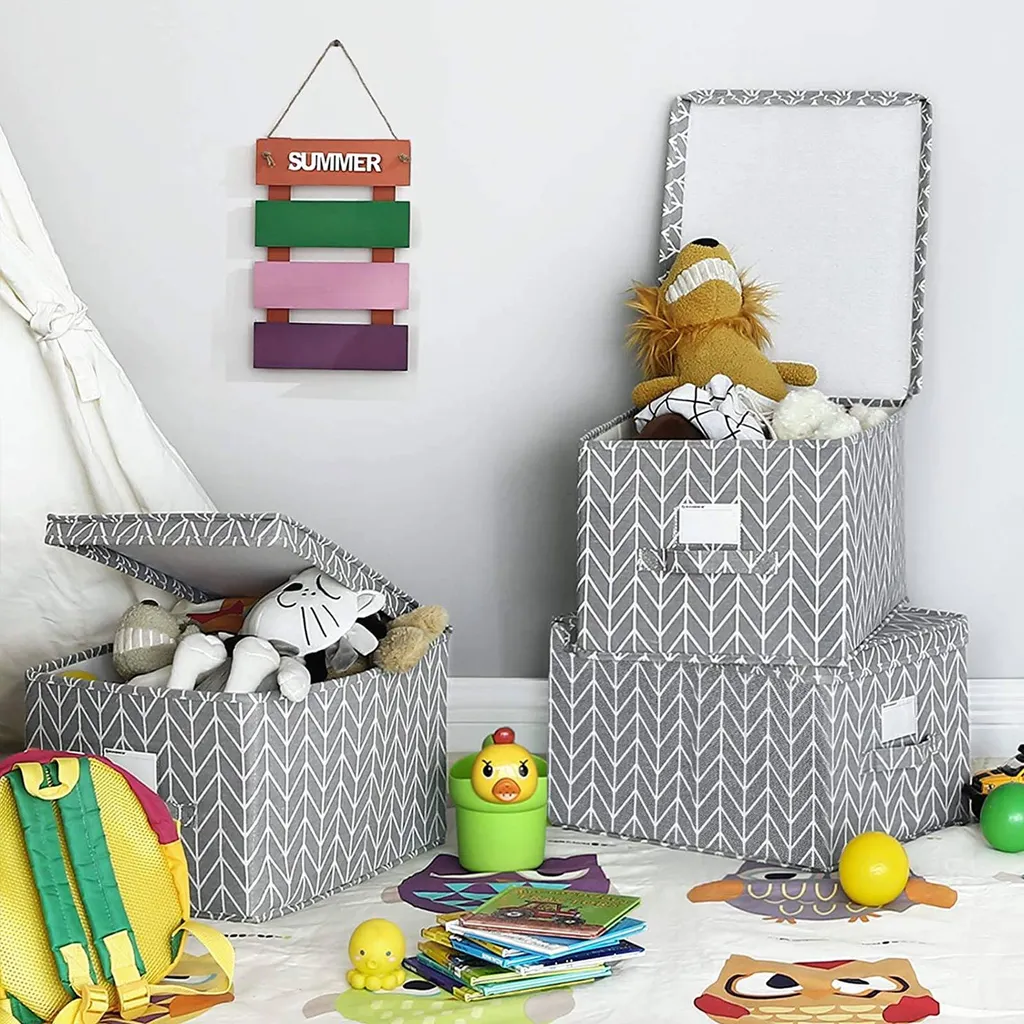 Set de 3 boîtes pliantes gris anthracite pour un rangement modulable