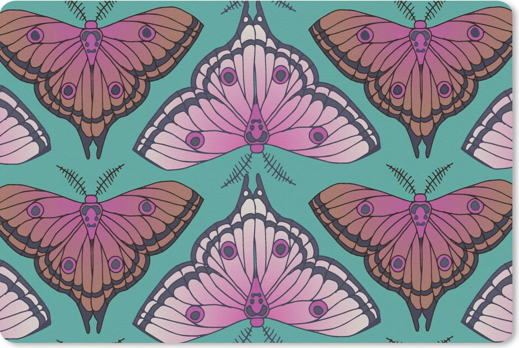 MuchoWow Schreibtischunterlage Mädchen - Motten - Insekten - Muster - Mädchen - Kinder - Kinder - Kinder - Mädchen 60x40 cm - XXL Mauspad - Gr...