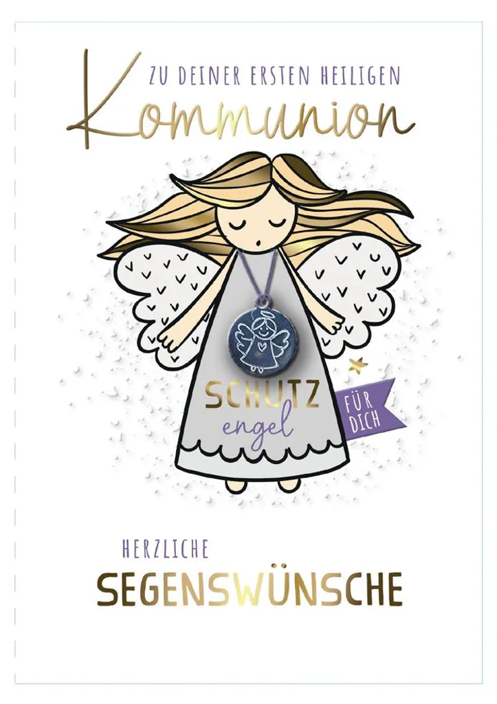 Carte de communion Ange et son petit bijou pendentif de fête