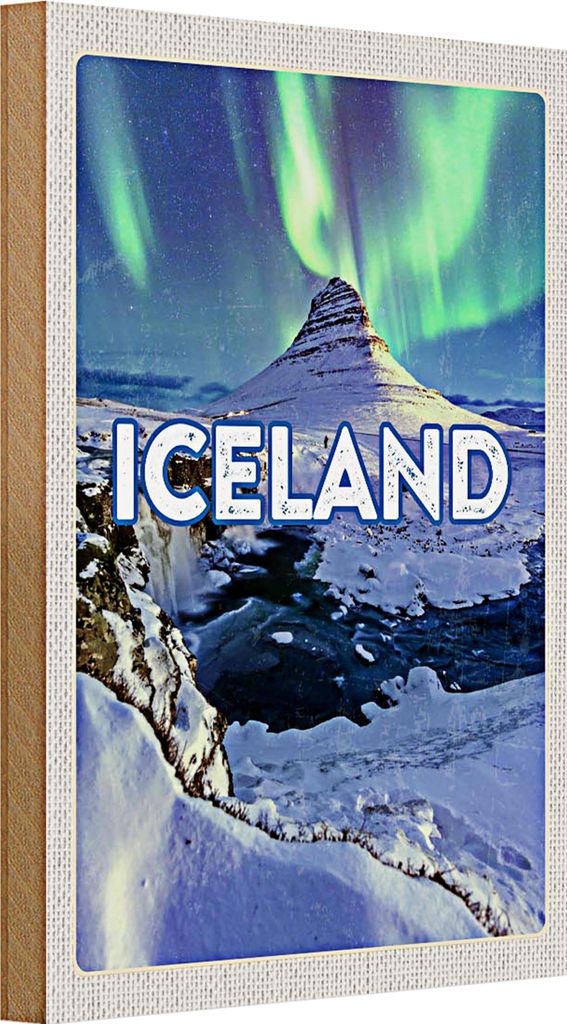 Holzschild Reise 20x30cm Iceland Inselstaat Polarlicht Island