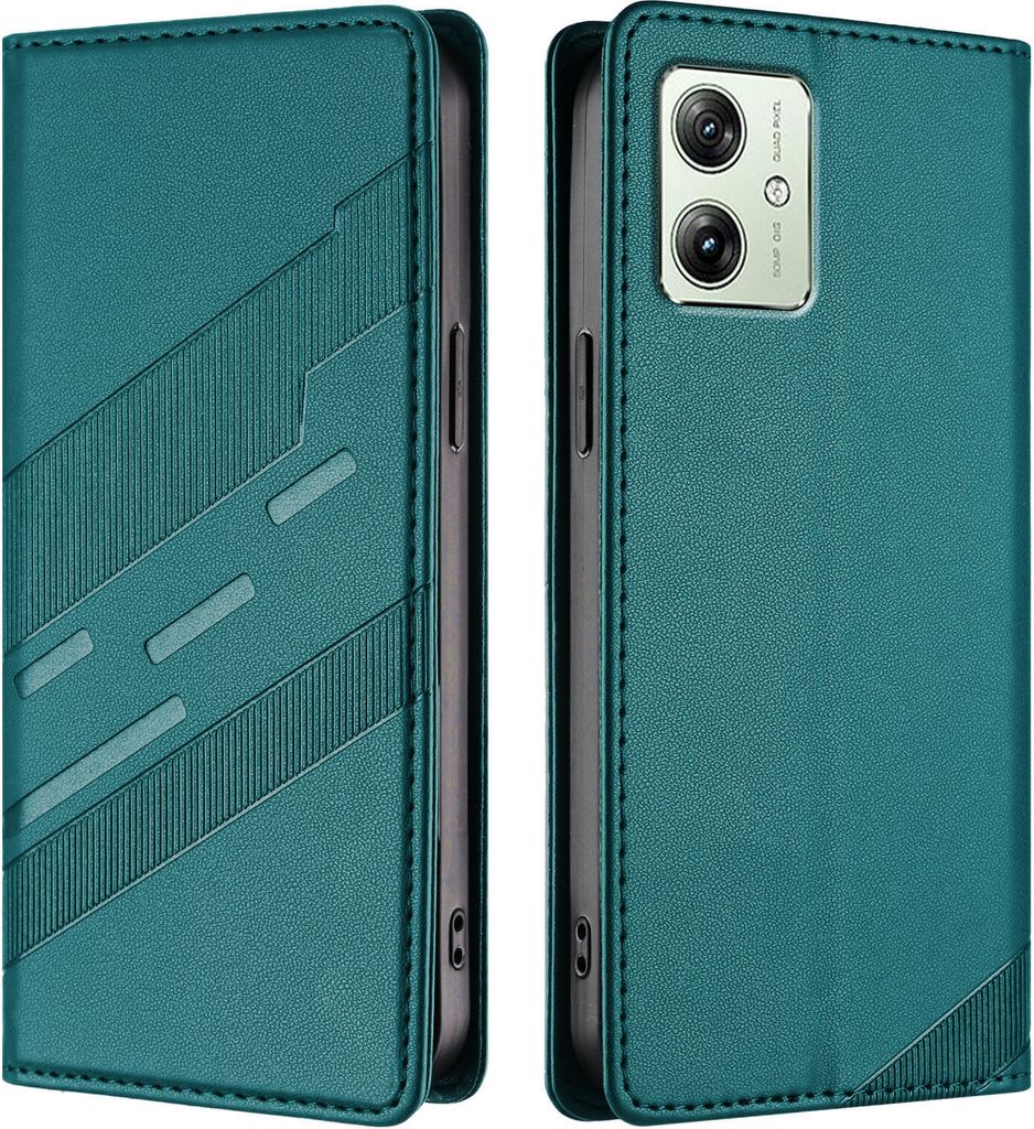 Hülle für Motorola Moto G54 Power, Kunstleder Brieftaschen Handyhülle mit Kartenfach und Standfunktion Grün