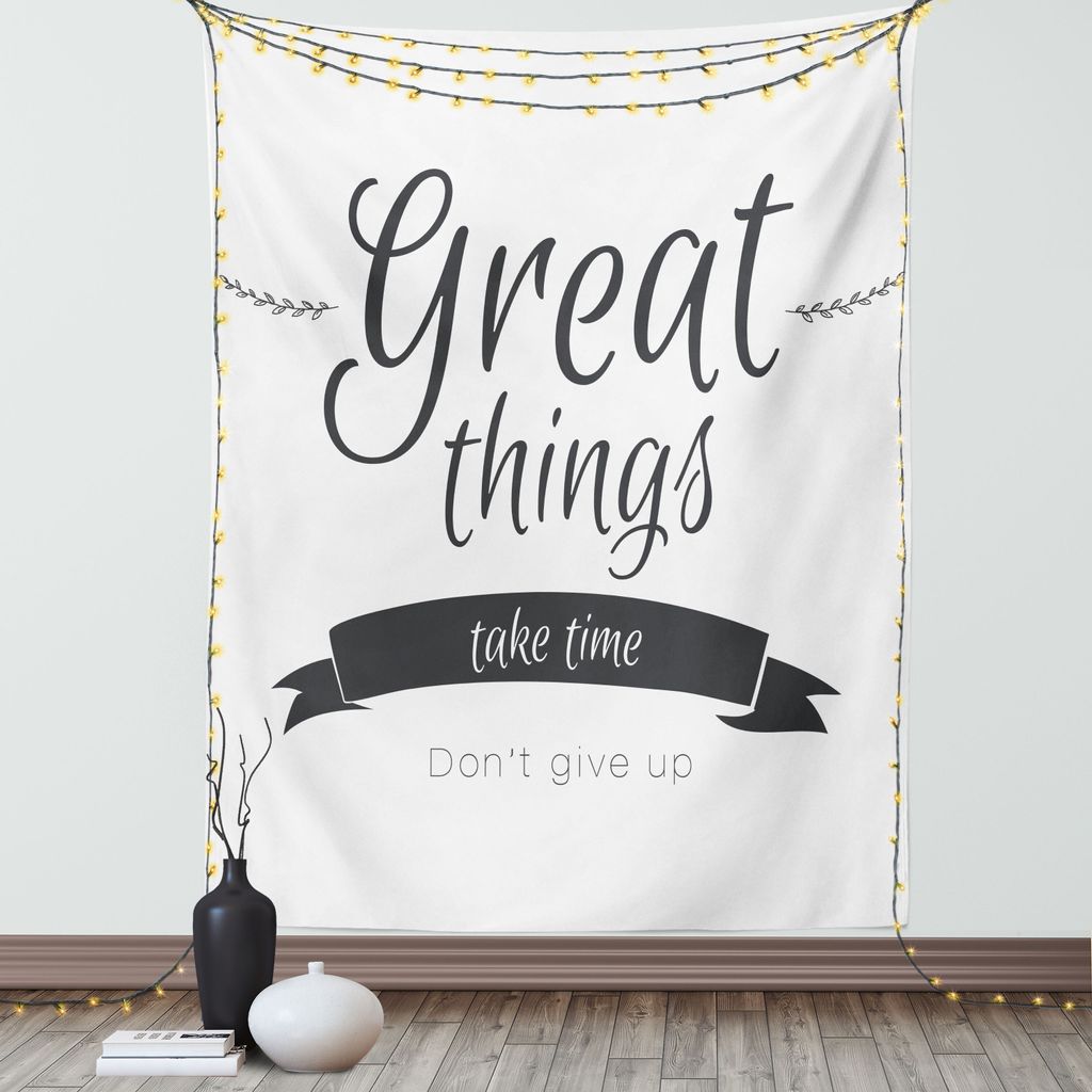 ABAKUHAUS Sprichwort Wandteppich, "Great Thing Take Time don't Give up" Gute dinge brauchen zeit gib niemals auf Druck, Wohnzimmer Schlafzimmer Sei...