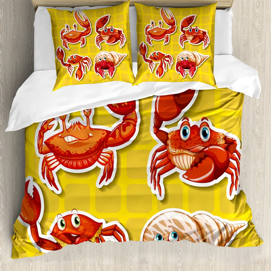 ABAKUHAUS Copripiumino Crabs 155x220: Antiacaro Giallo e Arancio